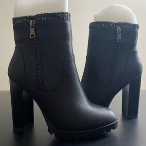 JUSTFAB CARLINA Sweater Cuff Bootie, Black, Size 7, Womens